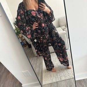 NWT Natori 3pc pajama set robe camisole pants luxurious floral XL Neiman Marcus